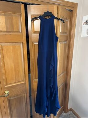 Sleeveless Navy Ruffle-Trim Maxi Dress